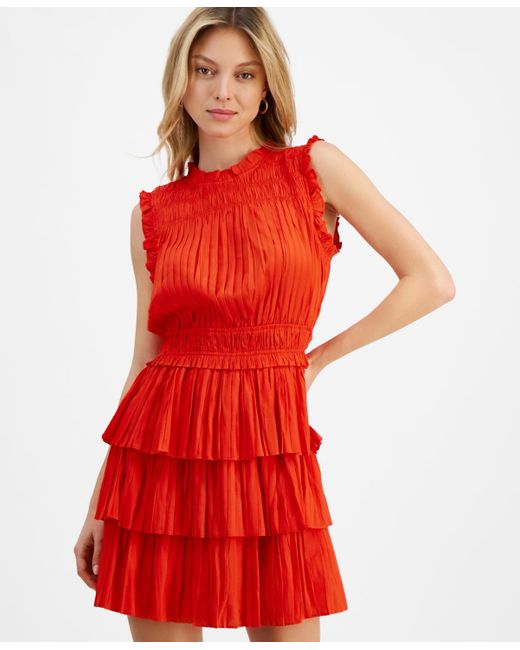 Lucy Paris Red Tory Pleated Ruffled Dress