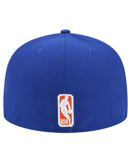 KTZ Blue New York Knicks Court Sport Leather Applique 59fifty Fitted Hat for men
