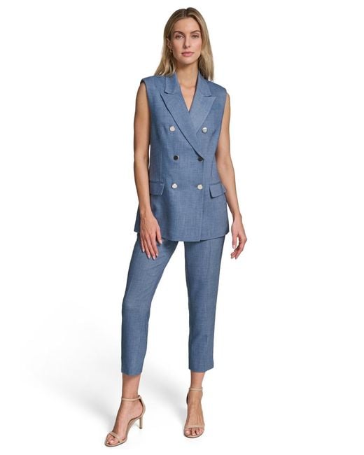 Calvin Klein Blue Petite Collared Front-button Vest