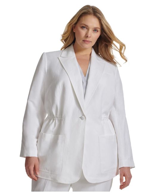 Calvin Klein White Plus Size Linen-blend Elasticized-waist Blazer