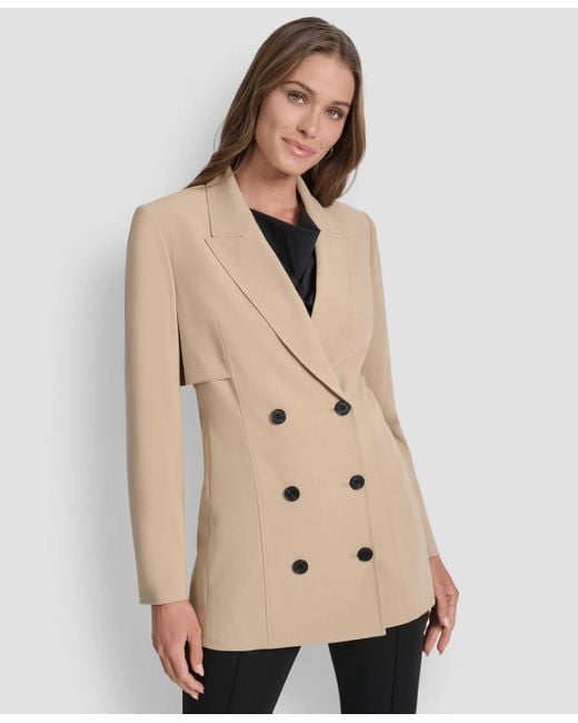 DKNY Women's Natural Double-breasted Peak-lapel Trench Jacket