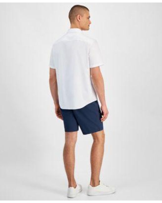 Calvin Klein Blue Slim Fit Stretch Shorts Seersucker Shirt for men