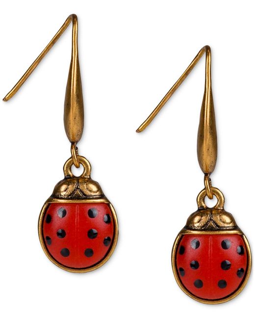 Patricia Nash Gold-tone Red Ladybug Drop Earrings