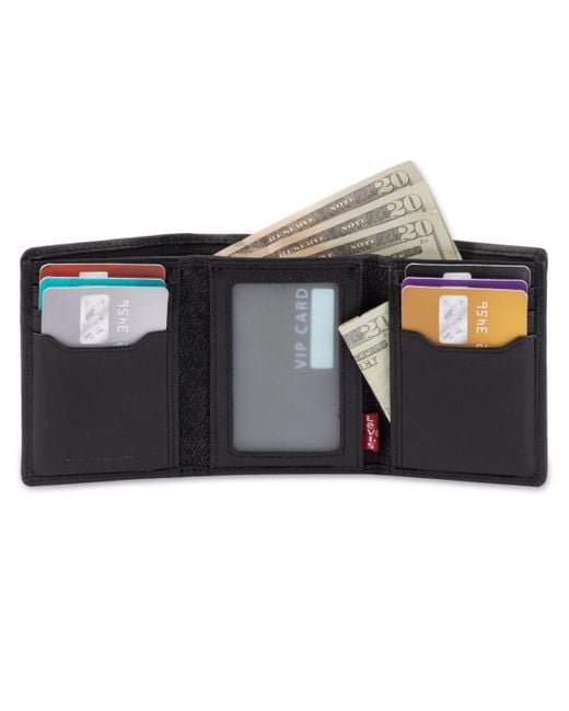 Levi's Rfid Genuine Leather Trifold Wallet in Black for Men | Lyst