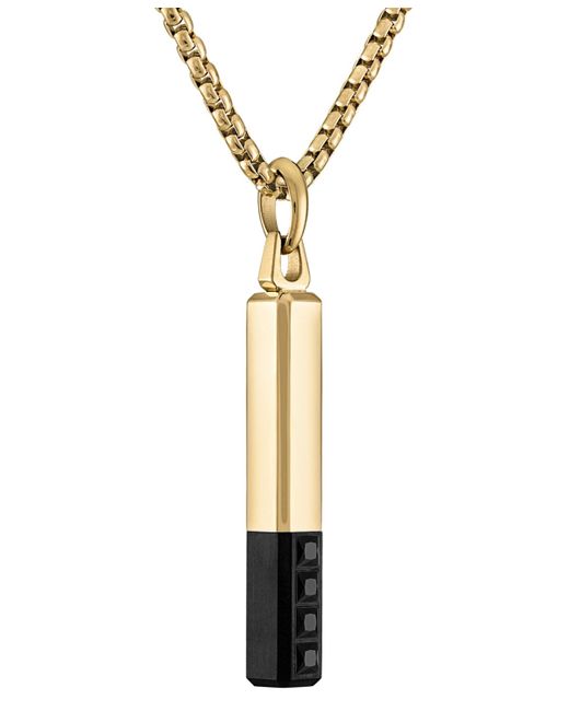 Bulova Metallic Gold-tone & Black Ip Stainless Steel Black Spinel Pendant Necklace for men