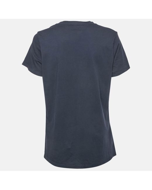 Pre-owned Burberry Navy Blue/red Logo Flocked Jersey T-shirt