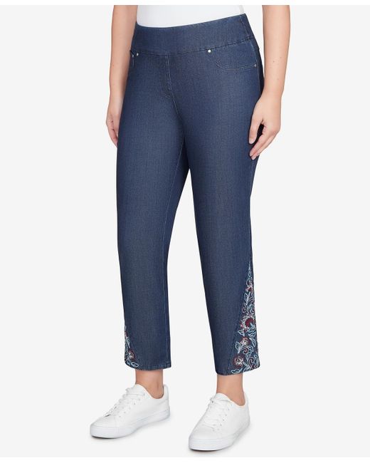 Ruby Rd Blue Petite Stretch Denim Embroidered Ankle Jeans