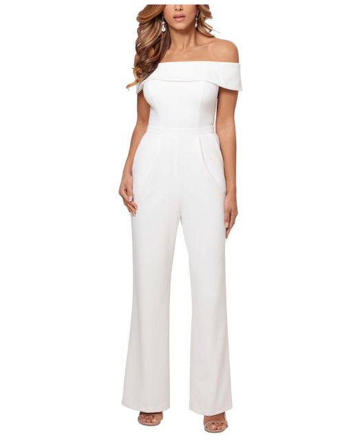 Xscape Synthetic Petite Off-the-shoulder Jumpsuit in White - Lyst
