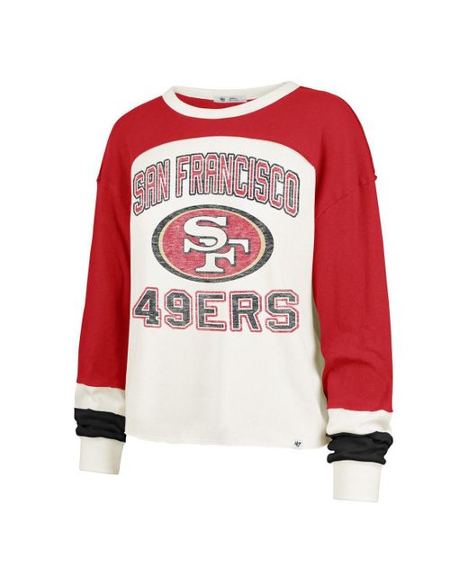 '47 Red Cream/scarlet San Francisco 49ers Plus Size Double Header Curve Toni Long Sleeve T-shirt