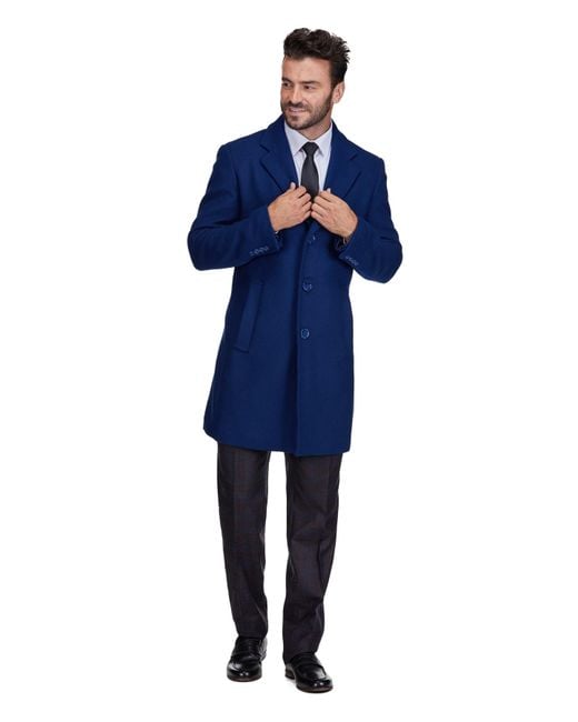 Braveman Men's Blue Big Tall Tailored Wool Blend Notch Collar