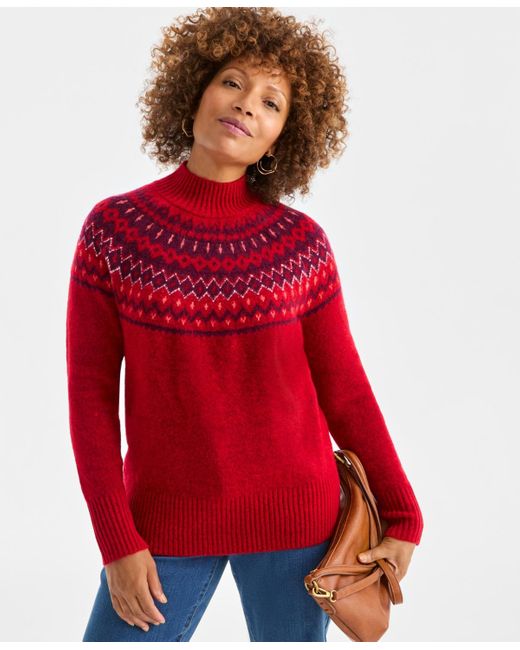 Style & Co. Red Mock-neck Fair Isle Sweater