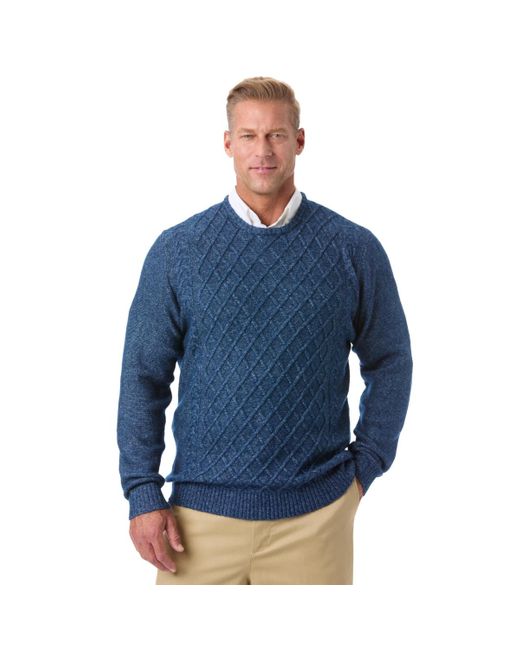 Kingsize Blue Big & Tall Soft Cable Knit Crewneck Sweater for men