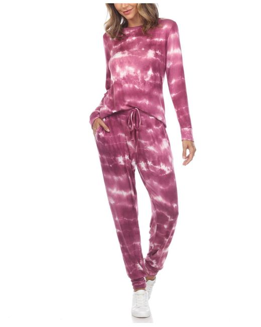 White Mark Synthetic 2 Piece Tie Dye Lounge Set in Violet TieDye (Red