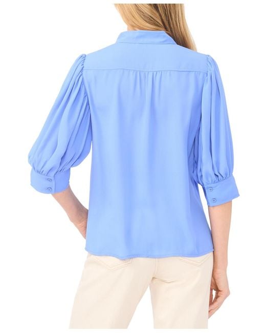 Cece Blue 3/4-sleeve Collared Button Down Top