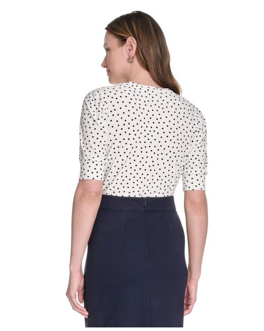 Tommy Hilfiger White Dot-print Puff-sleeve Top