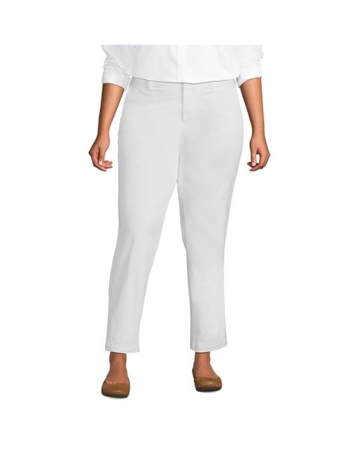 Lands' End White Plus Size Mid Rise Classic Straight Leg Chino Ankle Pants