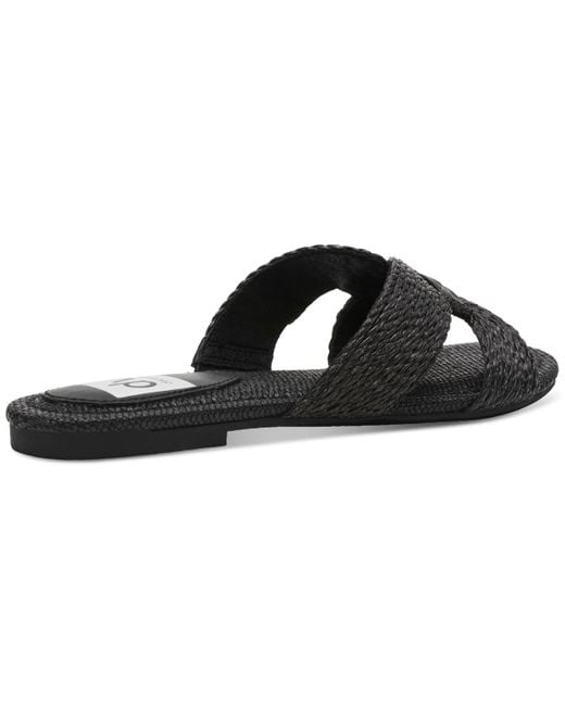 Dolce Vita Black Geeya Raffia Criss Cross Strap Flat Slide Sandals