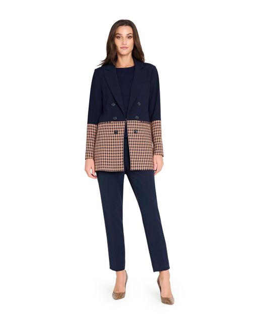 Tahari Blue Houndstooth Color Block Jacket