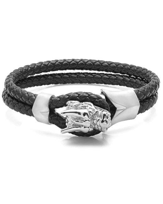 Steeltime Black Braided Leather Bracelet for men