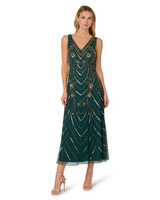 green emerald velvet dress Foil Leaf Short Sleeve Gown With Draped Details In Green Pine Gold main image 1