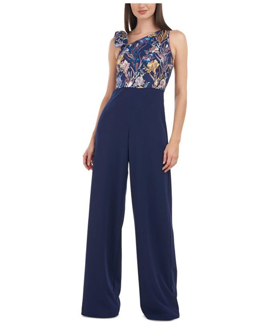 JS Collections Floral Embroidered Palazzo Jumpsuit in Blue | Lyst