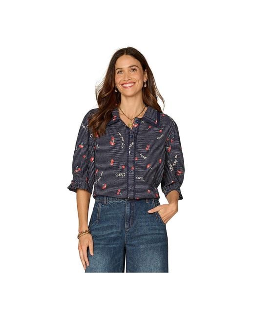 Democracy Blue Printed Collared Top