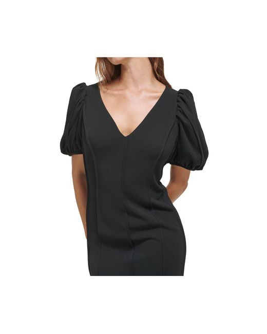 Calvin Klein Short puff sleeve V neck Sheath Dress in Black Lyst