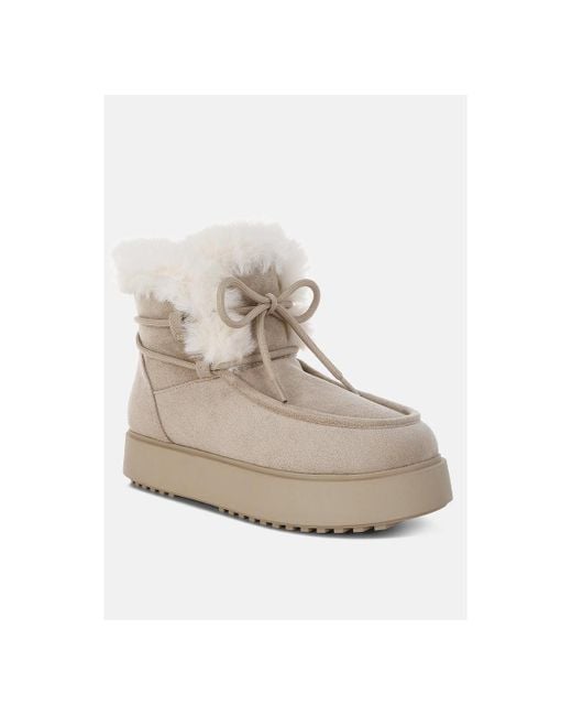 LONDON RAG Natural Bunting Faux Fur Collar Flatform Boots