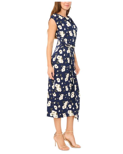 Msk Boat Neck Midi Dress in Blue | Lyst