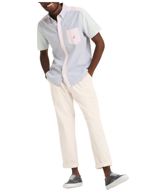 Nautica White Classic-fit Striped Seersucker Shirt for men