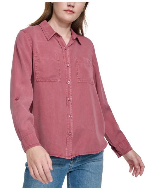 Calvin Klein Red Petite Classic Button-front Shirt