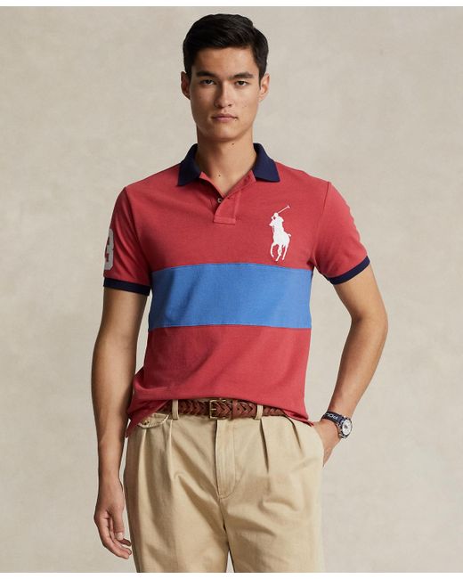 Polo Ralph Lauren Red Custom Slim Fit Big Pony Mesh Polo Shirt for men
