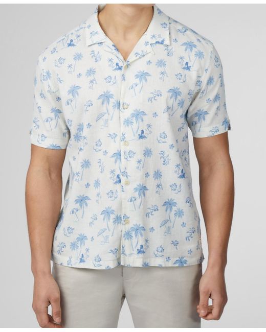 Ben Sherman Blue Resort Print Short Sleeve Shirt for men