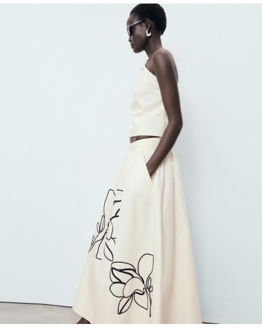 Mango Embroidered Cotton Skirt in Natural | Lyst Mango Embroidered Cotton Skirt in Natural | Lyst