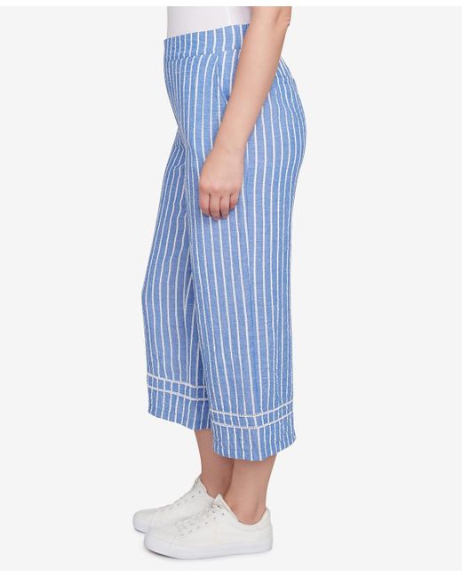 Ruby Rd Blue Petite Yarn Dye Stripe Relaxed Soft Capri Pants