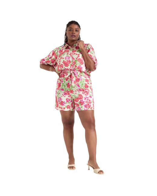 June + Vie Pink June + Vie Plus Size June + Vie Puff-sleeve Button-down Blouse