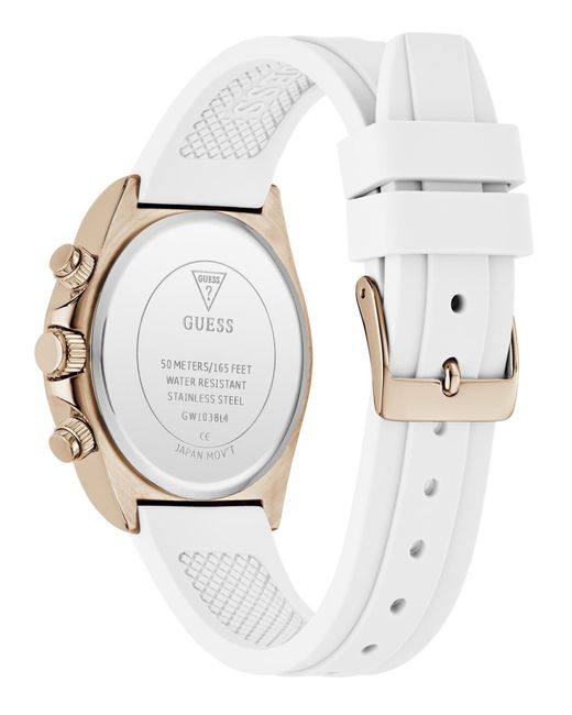 Guess Metallic Rose Gold-tone Silicone Multi-function Watch
