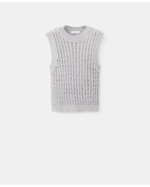 Mango White Openwork Knit Top