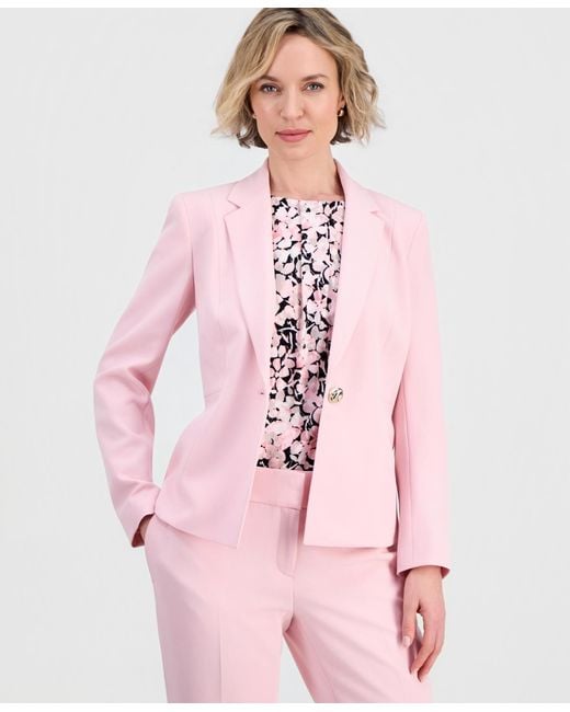 Kasper Pink Petite Single-button Tailored Blazer