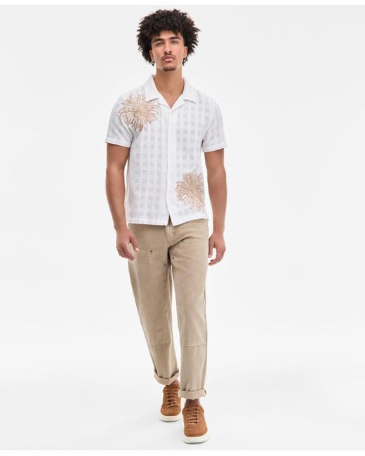 Guess White Conrad Regular-fit Embroidered Mesh Check Button-down Shirt for men