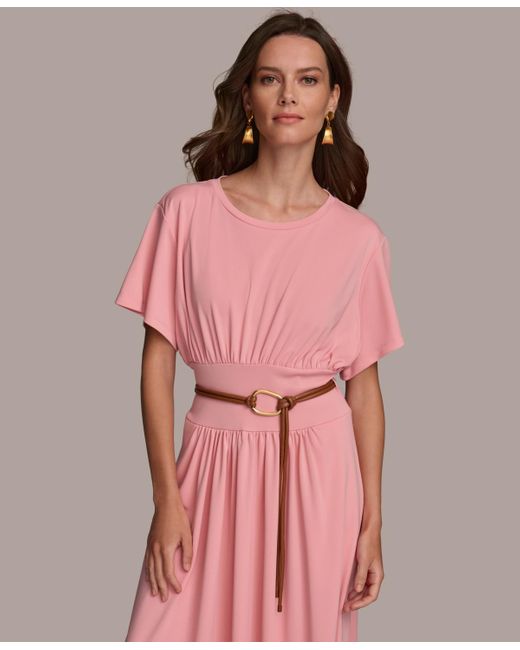 Donna Karan Donna Karan Belted A line Dress in Pink Lyst