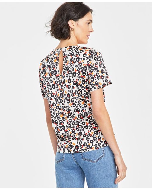 On 34th White Satin Relaxed Short-sleeve Top