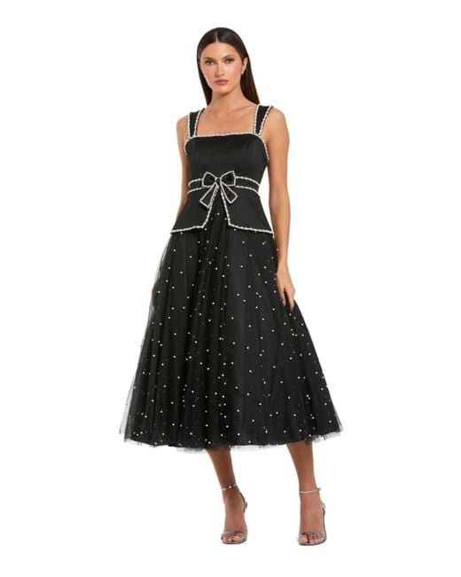 Mac Duggal Women's Black Sleeveless Embellished Crepe And Tulle Midi Dress Mac Duggal Women's Black Sleeveless Embellished Crepe And Tulle Midi Dress