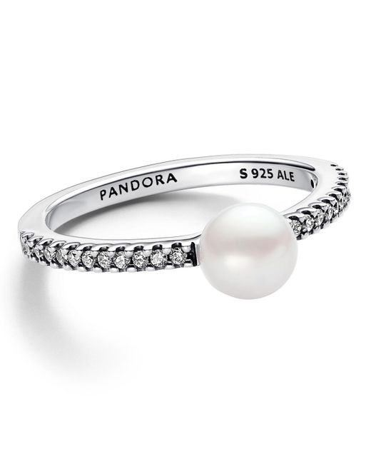 Pandora White Sterling Timeless Treated Freshwater Cultured Pearl Pave Ring