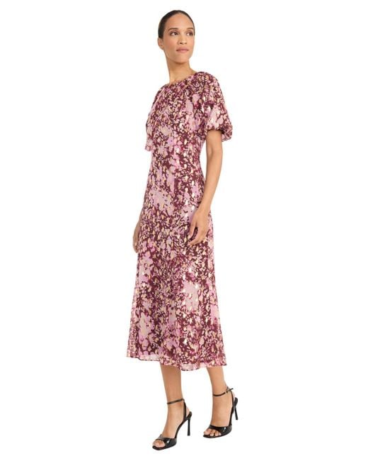 Maggy London Red Puff Sleeve Midi Dresses