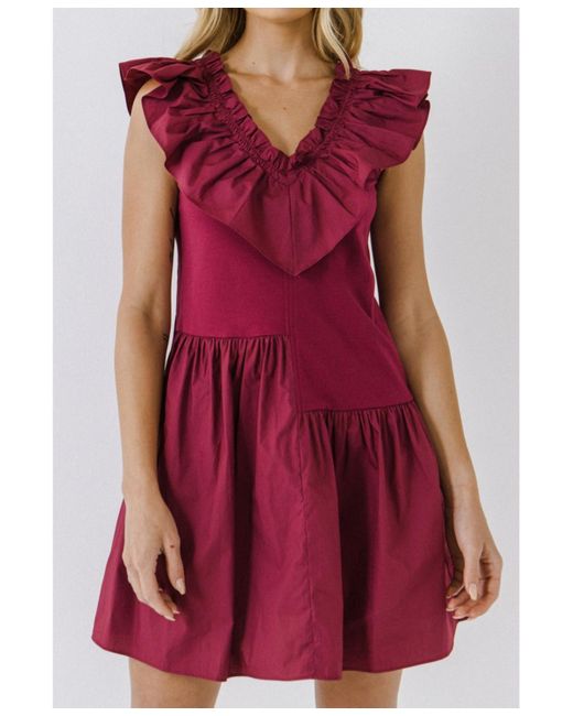 English Factory Mixed Media Ruffle Detail Dress in Red Lyst