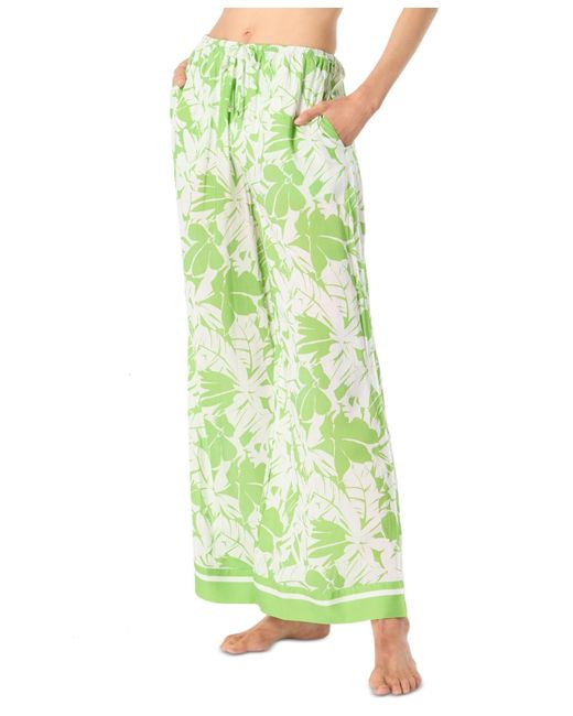 Michael Kors Green Palm Print Woven Wide-leg Pants