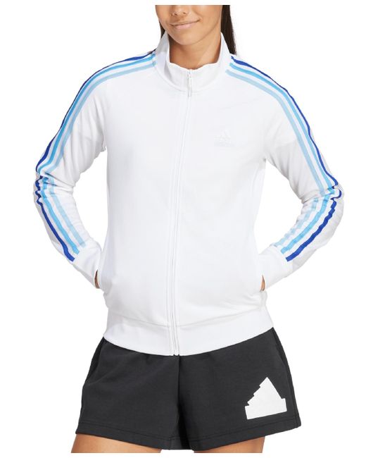 Adidas White 3-stripe Tricot Track Jacket