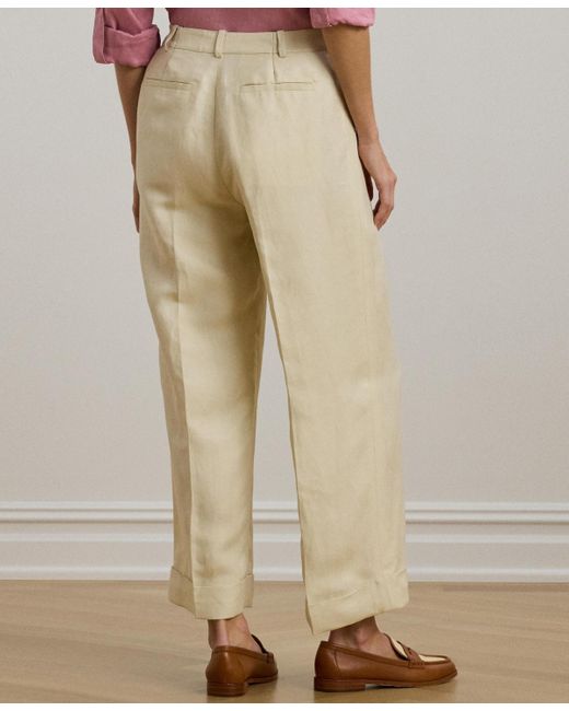 Ralph Lauren Natural Linen-blend Twill Wide-leg Pants