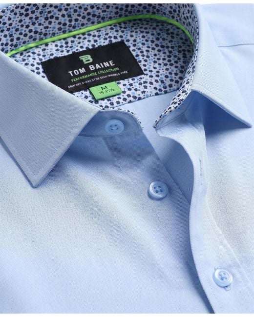 Tom Baine Blue Slim Fit Performance Solid Button Down Shirt for men